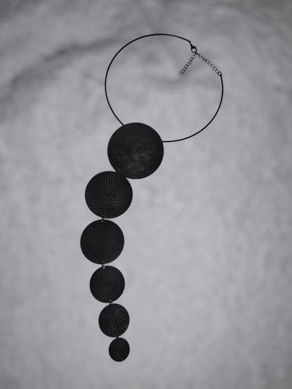 Modern Disc Statement Necklace ▪︎ 6 Tier ▪︎ Onyx ▪︎ Long Drop 14.5" - Picture 4 of 16